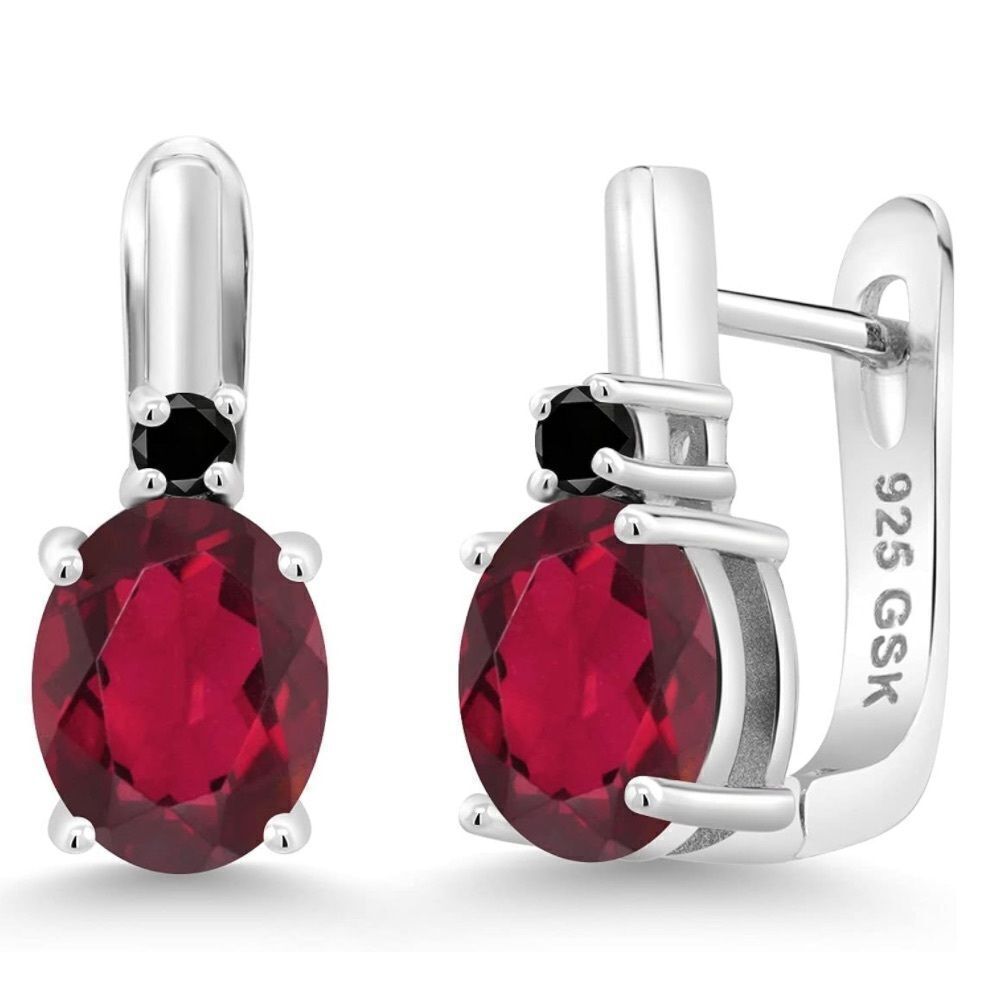925 Sterling Silver 4.73 Cttw Ruby Red Mystic Quartz and Black Diamond Earrings